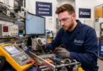 Electrical Technician working in the University of Aberdeen engineering laboratory in Aberdeen, Scotland.
