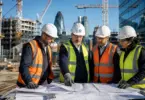 Construction Director leading a project team on a large commercial construction site.