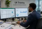 Finance Executive reviewing financial reports and budgets in a modern office.