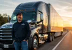 Solo CDL-A truck driver with a modern long-haul semi-truck on the highway.