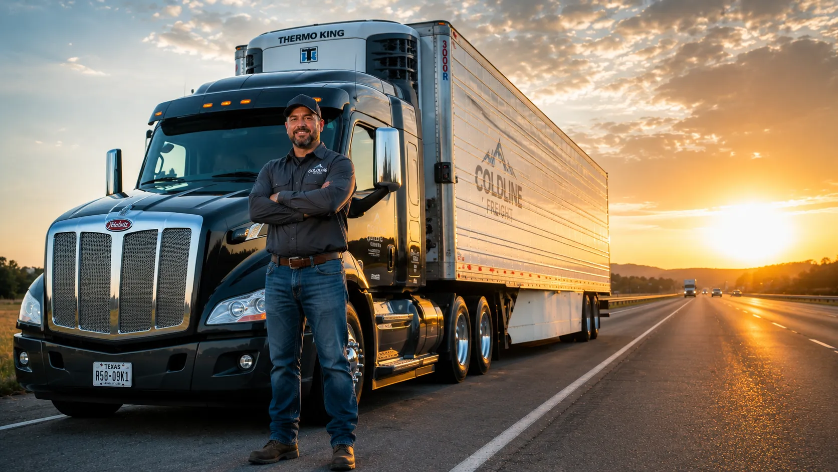 Class A CDL truck driver with a refrigerated semi-truck ready for long-haul deliveries.