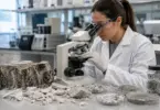 Environmental laboratory analyst testing asbestos and indoor air quality samples in a modern laboratory.