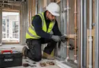 Qualified plumber installing pipework on a new-build residential development in Maidenhead.