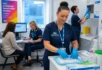 Senior Health Care Support Worker assisting patients in an NHS sexual health clinic in Weston-super-Mare.
